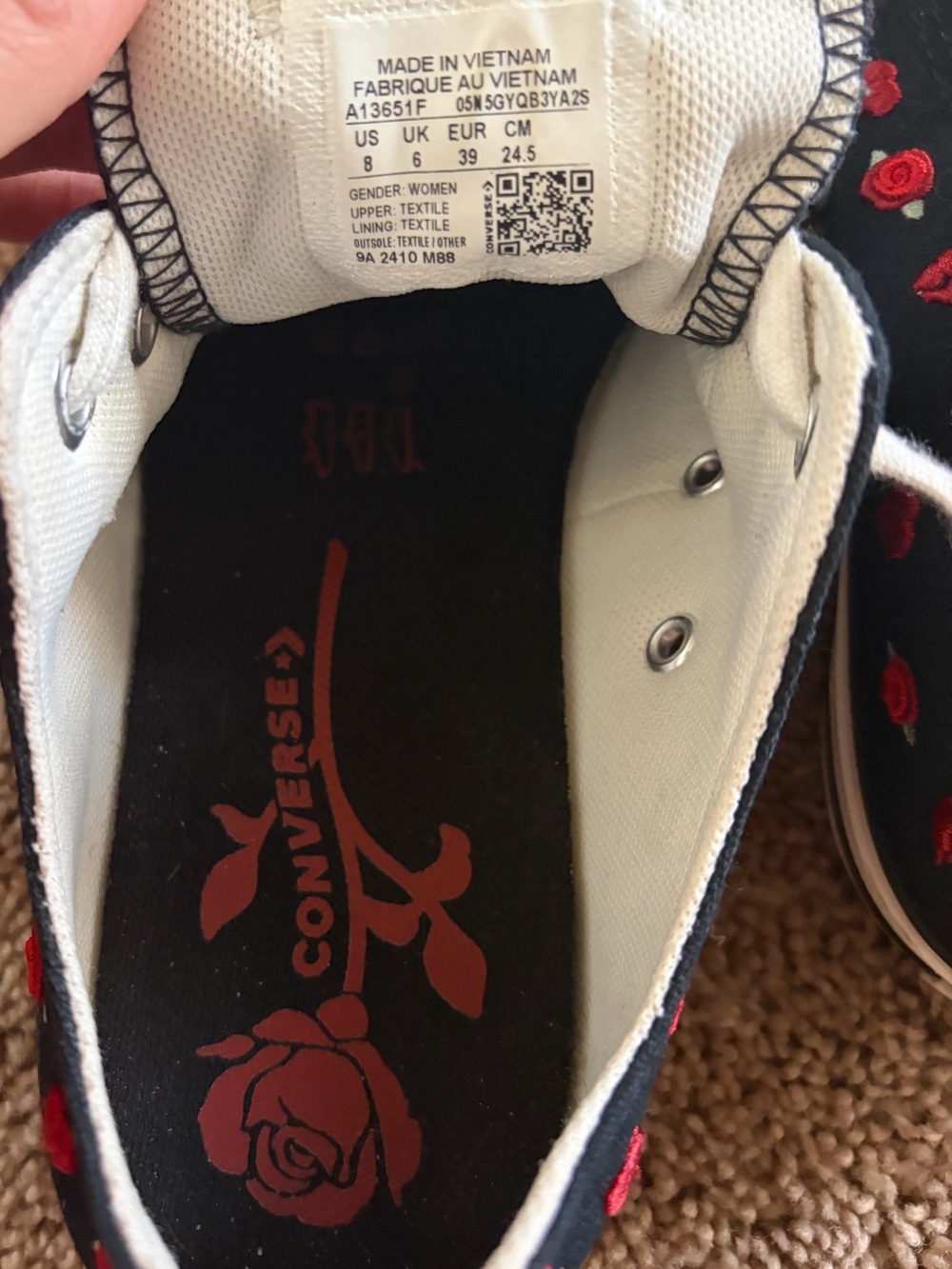 Converse Black Canvas Low-Top Sneakers with Red Heart Embroidery - Picture 9 of 13